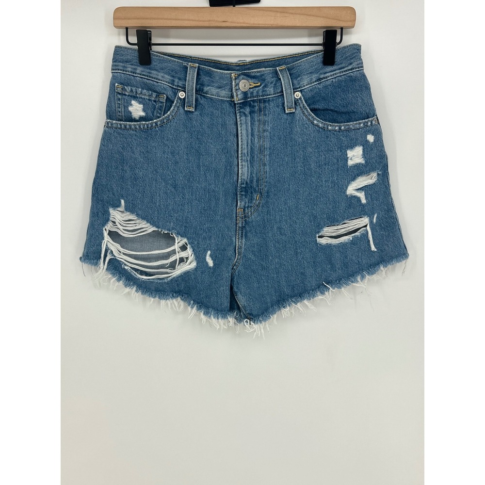 LEVI'S Women High Waisted Mom Shorts Jeans Size 28 Distressed A19650010